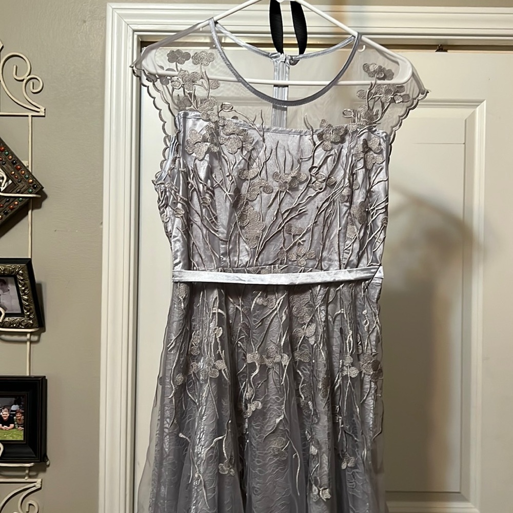 Beautiful sheer over lace over satin dress